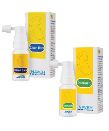 1 Unit Naveh Pharma CleanEars Earwax Removal Spray 1 Fl Oz + 1 Unit of NAVEH PHARMA Otic Guard Ear Infection Spray 0.5 Fl Oz