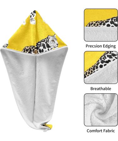 Black Cheetah Yellow Hair Towel 2 Pack - Super Absorbent Quick Dry Hair Turbans for Women & Girls - Buy Online on GoSupps.com