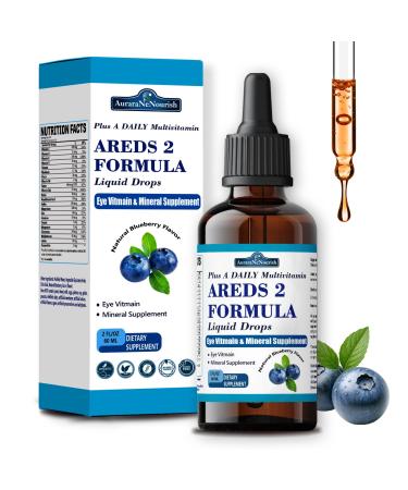 AREDS 2 + Formula Liquid Drops for Macular Health 22-in-1 Eye Vitamin & Mineral Supplement w. Lutein and Zeaxanthin Copper Zinc Vitamin C E | Support Vision Immune & Vitality | Vegan Non-GMO