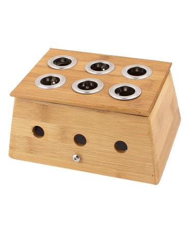 Ruilogod Bamboo Moxa Roll Burner Moxibustion Box Brown six holes
