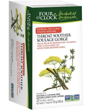 Four O'Clock Herbalist Cold Throat Soother Herbal Tea Non-Gmo Kosher Gluten-Free 6 Packs of 20 Teabags - Buy Online on GoSupps.com