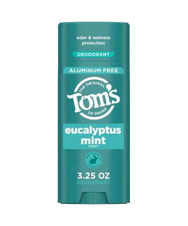 Tom s of Maine Eucalyptus Mint Aluminum Free Natural Deodorant For Women & Men | Goes on Clear | Odor & Wetness Protection | Naturally Derived and Moisture-Locking Ingredients | 3.25 oz Eucalyptus Mint 3.25 Ounce (Pack of 1)