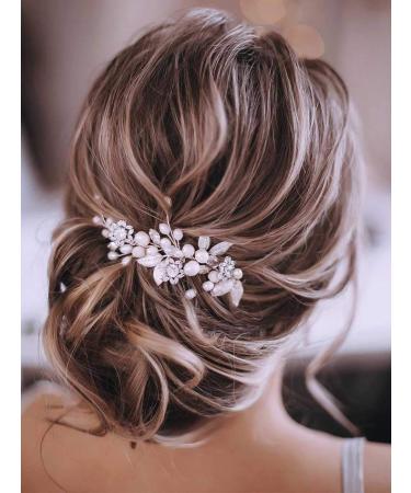 Gorais Bride Wedding Hair Vine Silver Pearl Bridal Headpieces Leaf Hair Accessories for Women and Girls (a-silver)