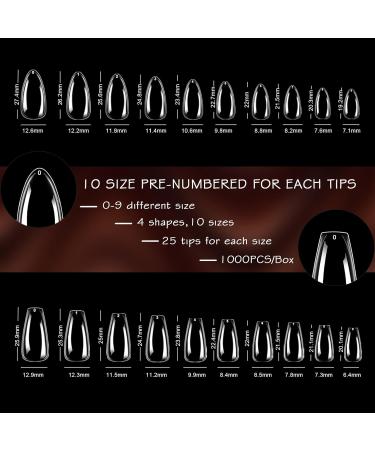 ELLEWIN 1000PCS Clear False Nails - Full Cover Acrylic Nail Tips in 10 Sizes & 4 Shapes for Salon & DIY - Long Almond Square Coffin & Oval - Buy Online on GoSupps.com