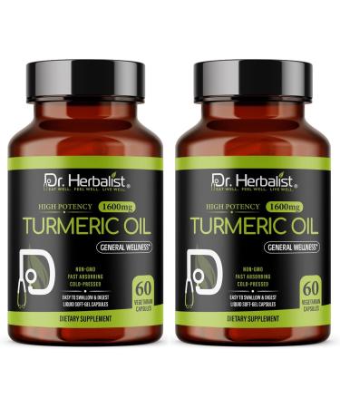 Dr. HERBALIST Turmeric Curcumin Oil Capsules 1600mg - 60 Capsules | Non-GMO | Fasting Absorbing | Vegetarian | Cold-Pressed | High Potency I AKA Haldi Capsules (1 Pack: 60 Capsules) Turmeric Curcumin Oil 1