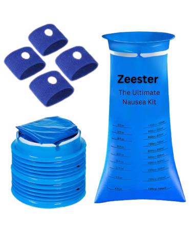 ZEESTER 1000ml Vomit Bags | 20 Sick Bags + 4 Travel Sickness bands | Ultimate Cruise Essentials with High Density Emesis Bags and Anti Sickness Wristbands | Leakproof and Portable Barf Bags