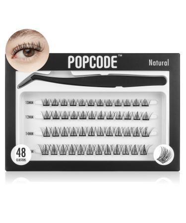 Self Adhesive Eyelashes kit 48Pcs Pre Glued Lashes Cluster No Glue Needed 1 Step Press-On Lashes With Tweezers Strong Hold for 24 Hours Self Adhesive Lashes for Beginners Natural