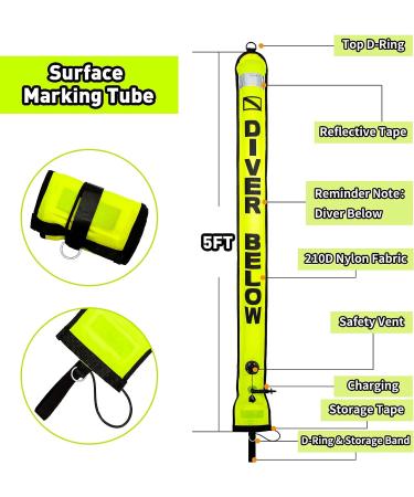 Pluzluce 5FT/6FT Diving Surface Marker Buoy (SMB) with Aluminum Big Finger Spool Reel - Yellow SMB for Scuba Diving & Snorkeling - Buy Online on GoSupps.com