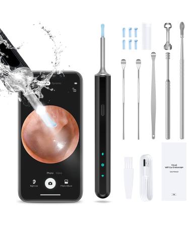 Ear Wax Removal Ear Wax Camera 1080P FHD Earwax Cleaner Set Wireless Ear Wax Removal Tool with 6 LED Light for Kids  Adults Pets(New Version) Black