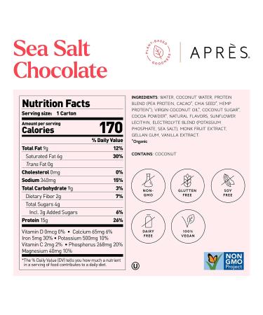 Apres Plant-Based Protein Shake Sea Salt Chocolate with MCTs & Electrolytes  Vegan  Non-GMO  Dairy-Free  Gluten-Free  Soy-Free Drink 11 Fl Oz  12 Bottles Sea Salt Chocolate 11 Fl Oz (Pack of 12) - Buy Online on GoSupps.com
