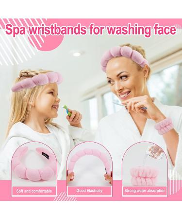 Hope&Luck Spa Headband Set for Women - 4Pcs Terry Cloth Pink Sponge Headband & Wristband for Face Washing - Buy Online on GoSupps.com