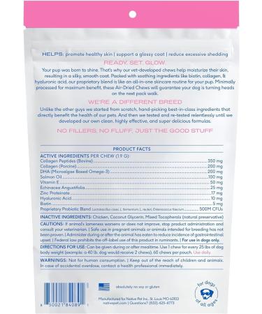 Native Pet Skin and Coat Chews for Dogs - Wild-Caught Salmon Oil Omega 3 Supplements for Shedding & Hair Loss - 30 Chews - Buy Online on GoSupps.com