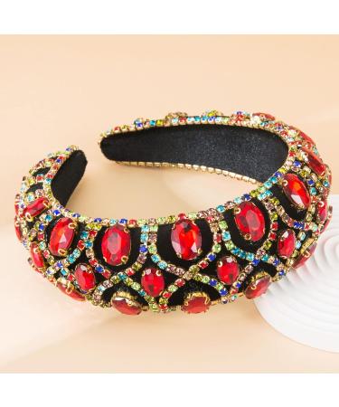 Forsylvanas Crystal Rhinestone Headband 2 Pcs Set for Women - Handmade Velvet Hair Hoop for Wedding Parties - Red + Green - Buy Online on GoSupps.com
