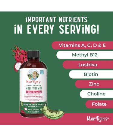 MARYRUTH'S Liquid Multivitamin + Hair Growth | Biotin 10000mcg | Lustriva Hair Growth Supplement | Clinically Tested in Women for Thicker Hair & Facial Wrinkle | Skin Care | Ages 18+ | 15.22 Fl Oz Dragon Fruit 15.22 Fl Oz (  - Buy Online on GoSupps.com