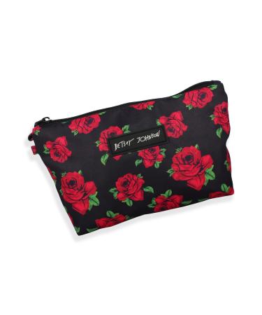Betsey Johnson 8.5 Inch Zipper Cosmetic Pouch Small Toiletry Bag Lightweight Durable Polyester Organizer With Inner Zipped Pocket Good for MakeUp Accessories and Travel Needs (Covered Rose) Covered Rose