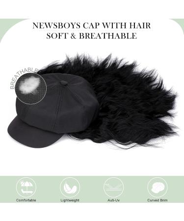 Lansigreen Newsboy Cap with Short Curly Wavy Bob Wig | 14 Synthetic Hairpiece | Women's Beret Hat | Natural Black - Buy Online on GoSupps.com