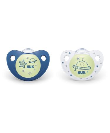 NUK Cute-as-a-Button Glow-in-The-Dark Orthodontic Pacifiers 6-18 Months 2 Pack Baby Boys Boy 6-18 Month (Pack of 2)