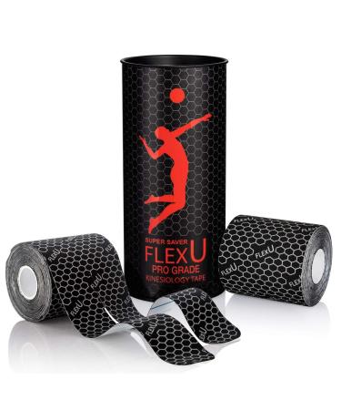 FlexU Kinesiology Tape - Ultra-Wide 3" or 4" Pre-Cut Y Shape Tape - Lower Back and Shoulder Medical Tape for Pain Relief - 50%-100% Wider Than The Competition 2 Rolls 3" Precut Y Shape - Black