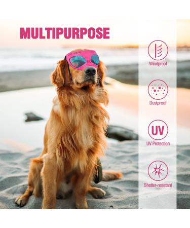 Buy Ownpets Anti-UV Dog Glasses | Windproof Adjustable Sunglasses for Medium & Large Dogs - Pink Frame Silver Lens - Buy Online on GoSupps.com