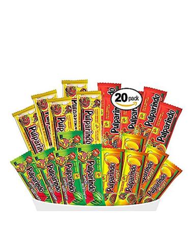 Pulparindo Mexican Candy snack Mix Flavors: Tamarind Hot Mango Watermelon and Chamoy Assortment Of De la Rosa Candies (TamarindWatermelonXtraSpicyMango 20 count)