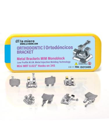 LA MIERE 20PCS Teeth Metal Braces, MIM Monoblock Brackets, 0.22 Slots 3-4-5 with Hooks 20pcs/Pack, (MBT, Mini) 1PK Mini MBT 0.022 1PK
