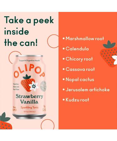 OLIPOP Strawberry Vanilla Sparkling Tonic 12oz 12-Pack | Prebiotic Soft Drink with 9g Plant Fiber | Caffeine-Free & Low Calorie Soda for Digestive Health - Buy Online on GoSupps.com