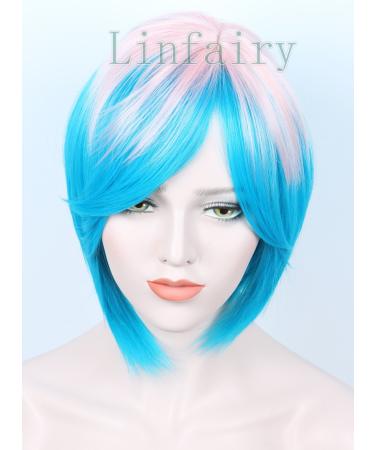 Linfairy Short Ombre Halloween Wigs for Women - Pink & Blue | Trendy Costume Wigs for Parties & Cosplay - Buy Online on GoSupps.com