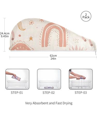 Unicorn Rainbow Stars Hair Towel 2 Pack - Super Absorbent Quick Dry Hair Turbans for Women & Girls - Buy Online on GoSupps.com