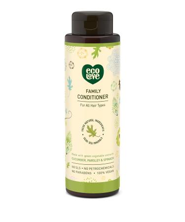 ecoLove - Natural Conditioner for All Hair Types - Safe for the Whole Family - No SLS or Parabens - With Organic Cucumber Extract - Vegan and Cruelty-Free, 17.6 oz Cucumber, Spinach & Parsley