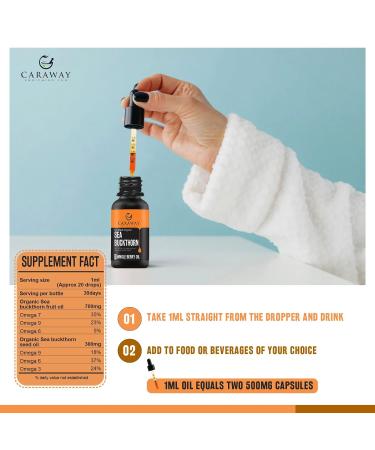 CARAWAY Sea Buckthorn Oil - Whole Berry 1 Fl Oz | Omega-7 Rich Super Critical Extract | Himalayan Sea Buckthorn Berry Oil - Buy Online on GoSupps.com