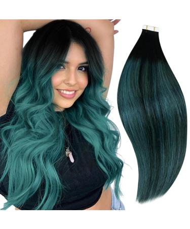 Runature tape in extensions real hair black and teal 35cm short tape extensions real hair green smooth hair extension real hair extensions tape invisible 20 pieces 40g color #1b/teal 35cm tp #1b/teal - Buy Online on GoSupps.com
