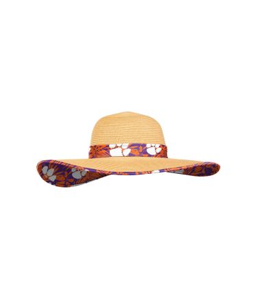 FOCO Women's NCAA College Ladies Team Logo Floral Straw Sun Hat Clemson Tigers One Size Team Color