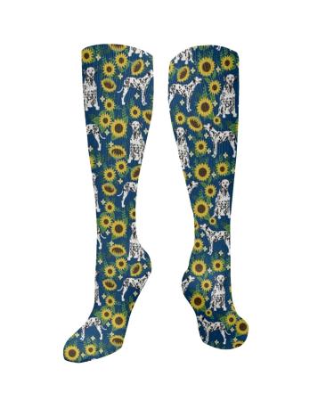 Dalmatian sunflower dog flower design sweet dog design navy work compression socks for women and men circulation 15 20 mmHg is the best support for sporty running Radfah