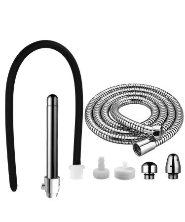 Shower Douche Enema Kit Colon Nozzle Cleaner System with 59 inch Shower Hose Shower Shut Off Valve and 4 Heads for Men Women Cleaning