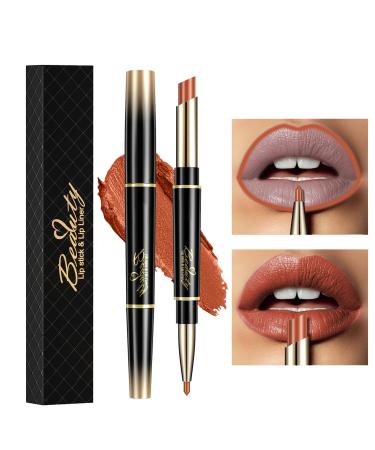 ChaneeHann 2-in-1 Lipstick & Liner Lip Liner and Lipstick Set Double Head Matte Lipstick & Lip Liner Matte Make Up Lip Liners Pencil Waterproof - Shaping Lip Liner Set For Girls (11 Pumpkin Color)