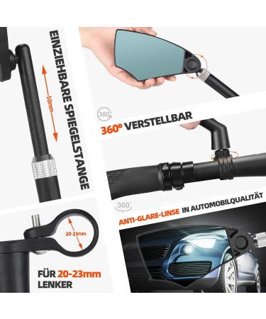 Buy Foldable Bicycle Mirror for E-Bike 360 Adjustable Retractable Handlebar Mount Glare Protection Fits 20-23mm | MTB Left Side - Buy Online on GoSupps.com