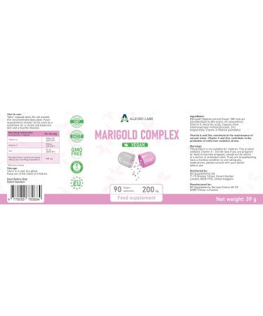 Lut ine & Z axanthine 200mg 90 G lules V ganes | Extrait de Fleur de Souci avec Vitamines A C & Zinc | Vitamines Naturelles pour la Vision & les Corps Flottants | Certifi GMP - Buy Online on GoSupps.com