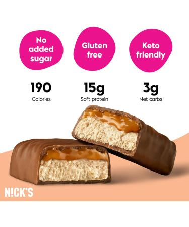 NICKS Keto Protein Bar Caramel Chocolate 15 g Protein 190 Calories Low Carb Snacks No Added Sugar Gluten Free (12 x 50 g) Caramel chocolate 12 Count (Pack of 1) - Buy Online on GoSupps.com