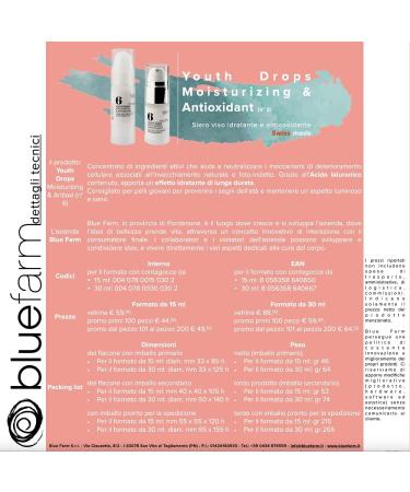 Bluefarm BLUE FARM 6 Youth Drops 30 ml Moisturizing and antioxidant facial serum Concentrate neutralizes cell deterioration natural and photoinduced aging With hyaluronic acid - Buy Online on GoSupps.com