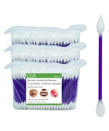 900pcs CGR Precision Cotton Swabs with Pointed and Flattened Tip Cosmetic Makeup Applicator(3x300pcs in bags)