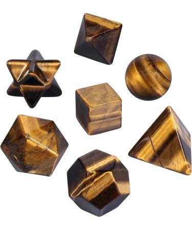 Nupuyai 7 Pieces Tiger Eye Platonic Solids Set | Sacred Geometry & Reiki Healing Crystals in Gift Box | Brown Healing Stones for Spiritual Growth - Buy Online on GoSupps.com