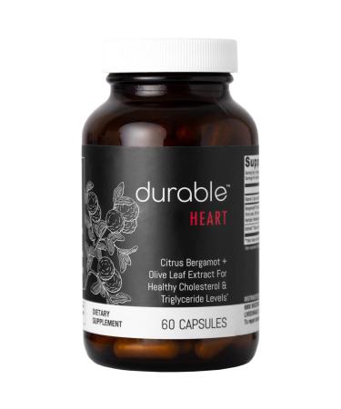 Durable Heart 1 000 mg Extra-Strength Bergamonte Citrus Bergamot & Olive Leaf Extract + Non-GMO Vitamin C - Natural Heart Supplements Healthy Cholesterol Support - Made in USA (1 Bottle) 60 Count (Pack of 1)