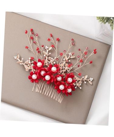 HAPINARY Handmade Comb Hair Insert Comb Bridal Headpiece Flower Hair Combs Wedding Side Comb Wedding Hair Combs Pearl Comb Clip Crystal Headpiece Tiara Red Hanfu Bride Headgear - Buy Online on GoSupps.com