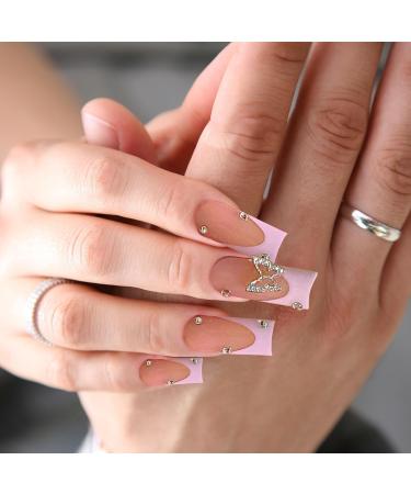 Kotkiddy 24pcs Long Press on Nails - Black French Tips Butterfly Rhinestone Glossy Coffin Fake Nails - Full Cover Stick On Nails - Buy Online on GoSupps.com