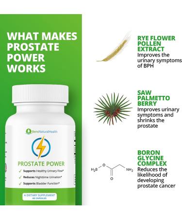 Ben's Natural Health Prostate Power Supplement - 60 Capsules with Rye Grass Pollen & Saw Palmetto for Men - Buy Online on GoSupps.com