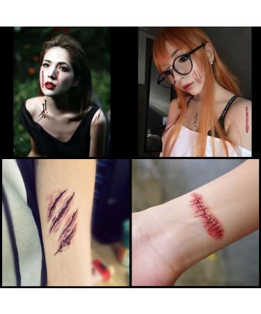 10pcs Realistic Fake Bloody Wound Stitch Scar Waterproof Temporary Tattoo Sticker Halloween Makeup Props - Buy Online on GoSupps.com