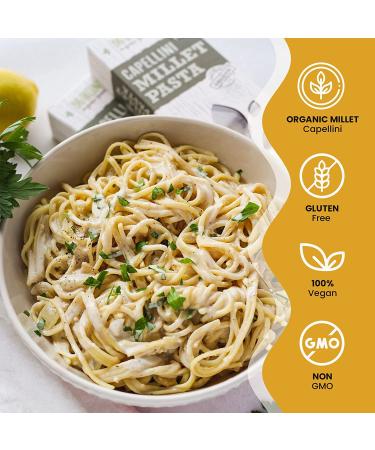 Big Green Organic Millet Capellini - Gluten-Free, Lectin-Free, Non-GMO, Vegan Pasta - 6g Protein - Wheat & Rice Alternative - 8.8oz - Buy Online on GoSupps.com