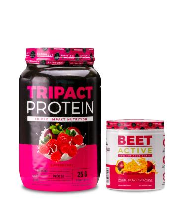 Nutrology TRIPACT Protein Powder 7-in-1 Meal Replacement Shake Superberry (40 Servings) Beet Active Natural Pre-Workout Powder Passion Fruit Flavor (30 Servings)