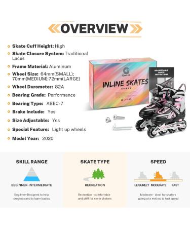 Adjustable Gonex Inline Skates for Kids with Light Up Wheels - Pink - Youth Size 4Y-7Y - Buy Online on GoSupps.com