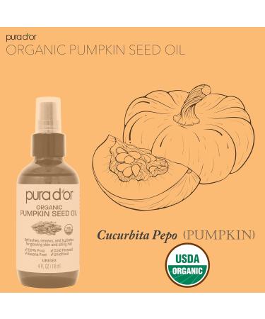 PURA D OR Organic Pumpkin Seed Oil 4 Oz - 100% Pure USDA Premium Body & Hair Growth Serum - Cold Pressed Unrefined Hexane-Free Oil for Men & Women - Buy Online on GoSupps.com